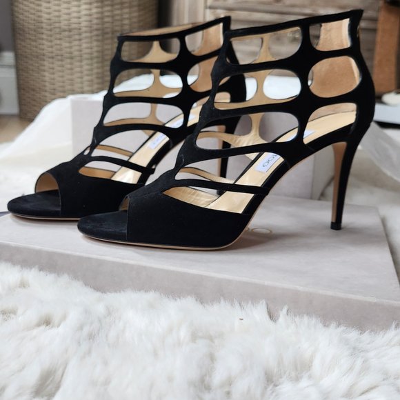 NWT Jimmy Choo Ren85 Suede Cut-out Heeled Sandals - Picture 4 of 14